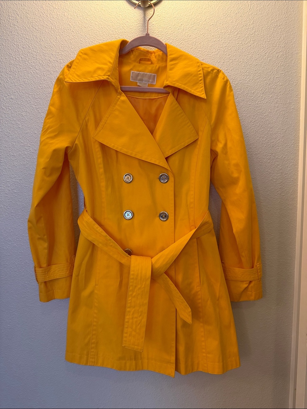 MICHAEL Michael Kors Bright Yellow Double-Breasted Trench with Waist Tie